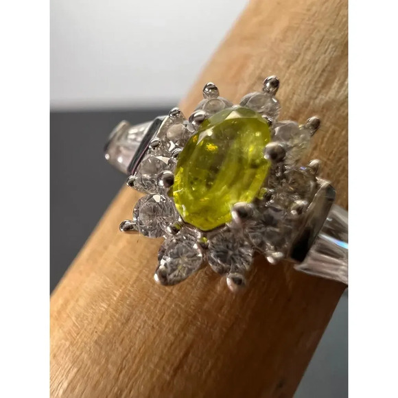 NEW Sphene halo ring in rhodium over sterling silver size 5 - Picture 3 of 11